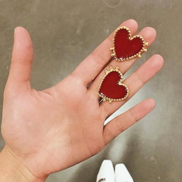 Boho Fashion Red Heart Stud Earrings jewelry - Picture 3 of 7